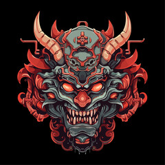 Illustration vector Ancient Hannya Mask Designs for tshirt, wallpaper, poster, sticker or any purposes print v1