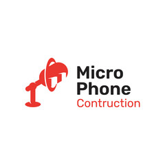 Podcast microphone with building icon logo design, icon design vector illustration. broadcast logo studio construction template