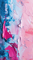 Pink and blue abstract acrylic paint background. Acrylic painting on canvas. Fragment of artwork .