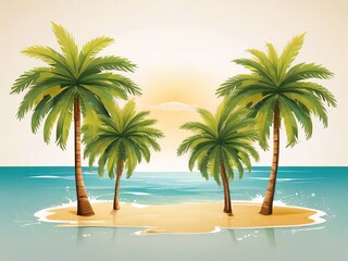 Palm tree on tropical beach with white clouds abstract and blue sky Summer Vacation background , Generative Ai