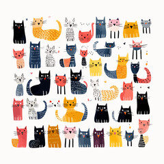 set of cartoon doodle cats vector grapich design v6