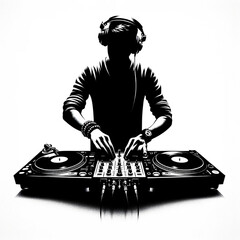 silhouette of a dj in action, generative ai