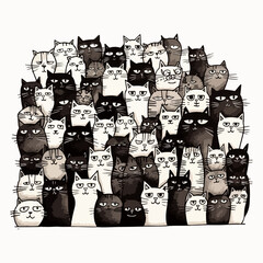 set of cartoon black and white doodle cats vector grapich design