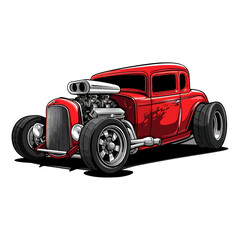illustration vector design hotrod red car custom vintage good for tshirt, sticker, logo, ready to print or any purpose v13