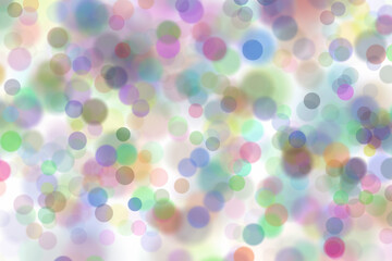Colourful blurred circle bokeh on white illustration background.