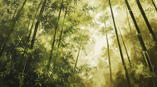 Tall Tropical Bamboo Wall Mural Painted Art