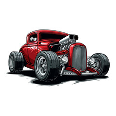 illustration vector design hotrod red car custom vintage good for tshirt, sticker, logo, ready to print or any purpose v4