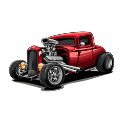 illustration vector design hotrod red car custom vintage good for tshirt, sticker, logo, ready to print or any purpose v3