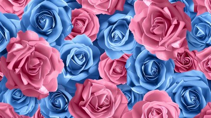 Floral pink and blue roses seamless pattern. Template for fabrics, textiles, paper, wallpaper, interior decoration.
