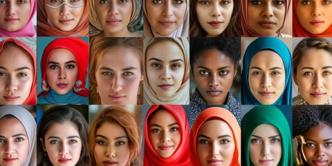 International women day. Beautiful faces women of different ethic and religions.