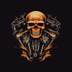 vector skull engine black background mecha illustration v1