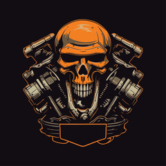 vector skull engine mecha illustration