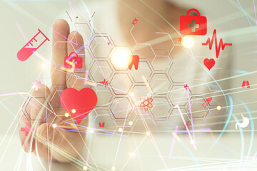 medical on hospital background, medical technology network concept