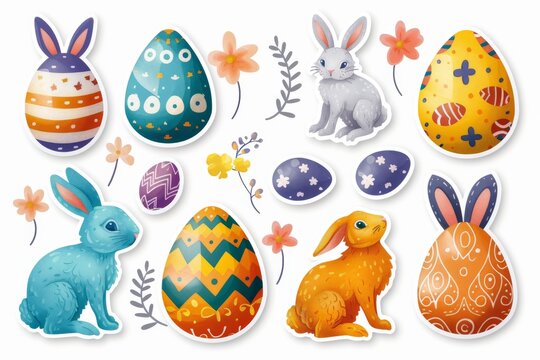 Happy Easter Eggs Basket iris. Bunny in spring festival flower Garden. Cute 3d cuddly easter rabbit illustration. Easter fellowship card wallpaper Easter Monday festivals