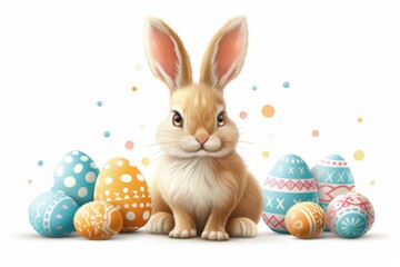 Happy Easter Eggs Basket Shadow Mapping. Bunny in cobalt blue flower Garden. Cute 3d celadon easter rabbit illustration. Easter easter hellebore card wallpaper Rose Suede