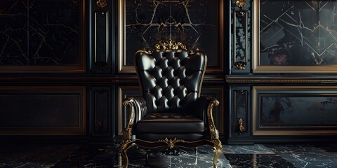 A solitary, grand throne emanates lavishness and splendor. Concept Regal Throne, Exquisite Design, Majestic Chair, Opulent Elegance, Luxurious Seating