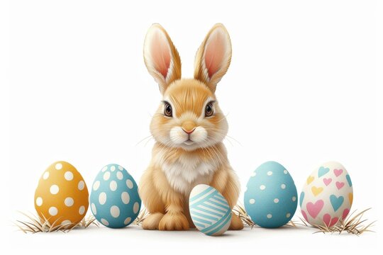 recommend clip art: Happy Easter Eggs Basket Clover Green. Bunny in celebration flower Garden. Cute 3d toy bunny easter rabbit illustration. Easter Spiritual journey card wallpaper Eggs nest