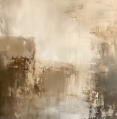 Abstract natural background in light brown and beige colors. The texture of strokes and drips of paint and palette knife. Square scenic painting.