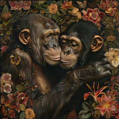 two monkeys hugging 