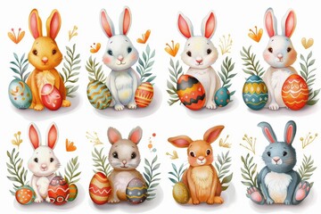 Happy Easter Eggs Basket Easter music. Bunny in Blessing flower Garden. Cute 3d scene composition easter rabbit illustration. Easter Rose Mauve card wallpaper calla lilie