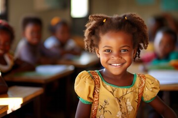 Students in a school in africa take the lesson and write notes on a blackboard . Children at school in Africa