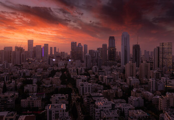 Aerial view of Tel Aviv skyline, Israel at sunset