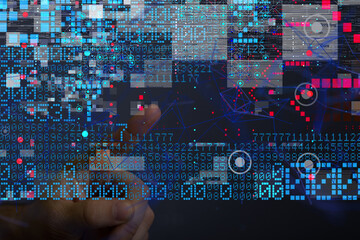 Neural network 3D illustration. Big data and cybersecurity - neural network exposure digital