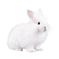 Isolated beautiful cute white Bunny, close-up, transparent background
