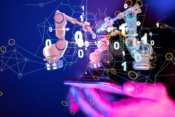 Neural network 3D illustration. Big data and cybersecurity - connection