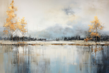 Splashes of bright paint on the canvas. Landscape. Interior painting. Beautiful background. Generative AI.