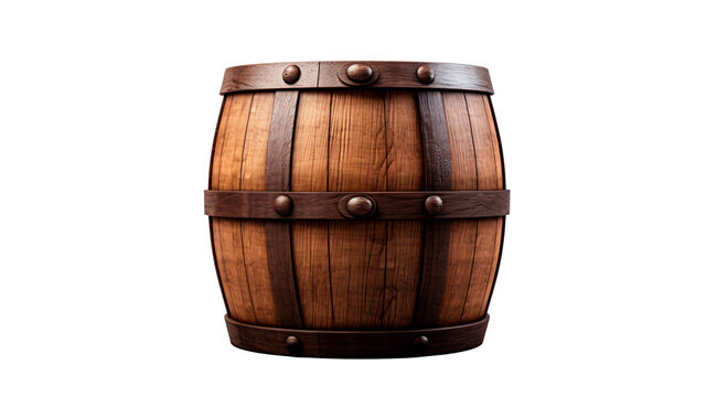 a wooden barrel with metal rings
