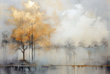 Splashes of bright paint on the canvas. Landscape. Interior painting. Beautiful background. Generative AI.