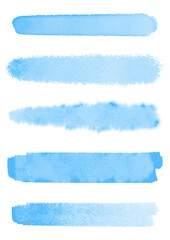 Collection of detailed pastel blue watercolour brush strokes