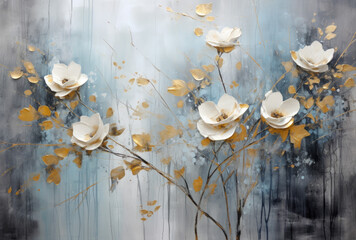 Silhouettes of beautiful plants on canvas. Interior painting. Beautiful background. Generative AI.