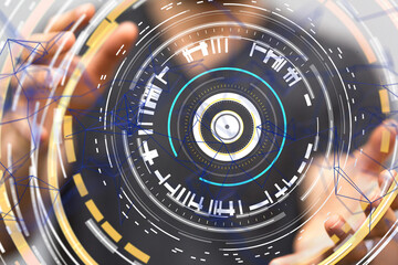 Neural network 3D illustration. Big data and cybersecurity - neural network exposure digital