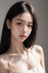 Gorgeous Asian Young Female Model - Fashion or Cosmetics Model - Surreal Beauty with Perfect Fine Features - Beautiful Smooth Hair