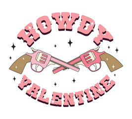 Western Valentine. Groovy Retro happy Valentines day in trendy retro 70s cartoon style. Cowboy hat in trendy retro 60s cartoon style. Cowboy Valentine. Cowgirl.Funky happy lovely heart character.