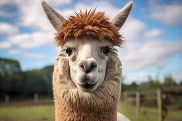 Obraz premium Cute lama illustration. Farm llama, Illustration of nature domestic alpaca, animals background, country, farmer rustic, farms.