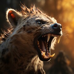a hyena with its mouth open