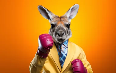 Fotobehang a kangaroo wearing boxing gloves © Dumitru