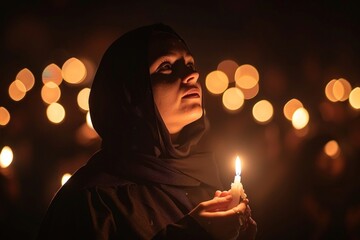 Devout Nun in Solemn Prayer Inside a Cathedral