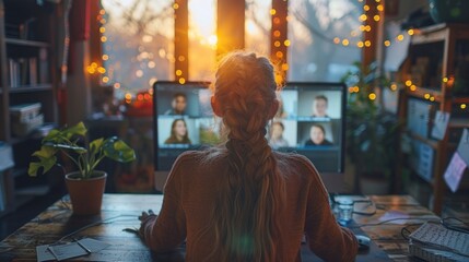 Fototapeta premium Young Girl Watching an Array of Faces on a Large Screen