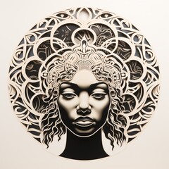 a woman's face with a large crown