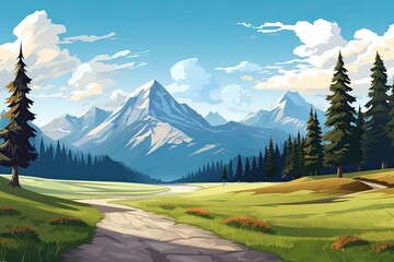 road trip adventure road in the mountains illustration