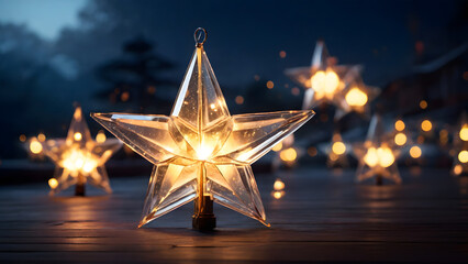Illuminated star-shaped Vesak lanterns for celebration of International Vesak Day.