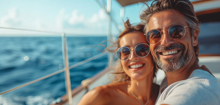 Portrait Of Smiling Mature Couple On A Boat In Summer