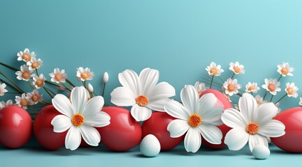 Naklejka na ściany i meble a group of white flowers and brown eggs