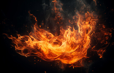 Fototapeta na wymiar Intense orange flames engulfing darkness, abstract fire concept