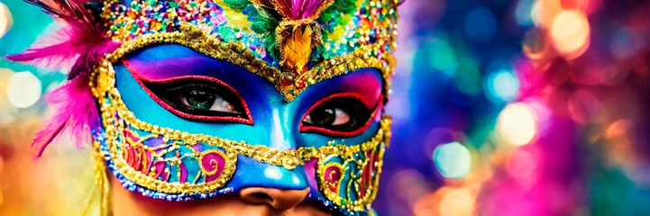 Crédence de cuisine en verre imprimé Carnaval portrait of a woman in a mask at the Brazilian carnival. Selective focus.