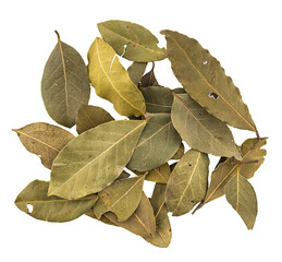 pile of a dried bay leaves, organic spice herb leafs, graphic element isolated on a transparent background - obrazy, fototapety, plakaty